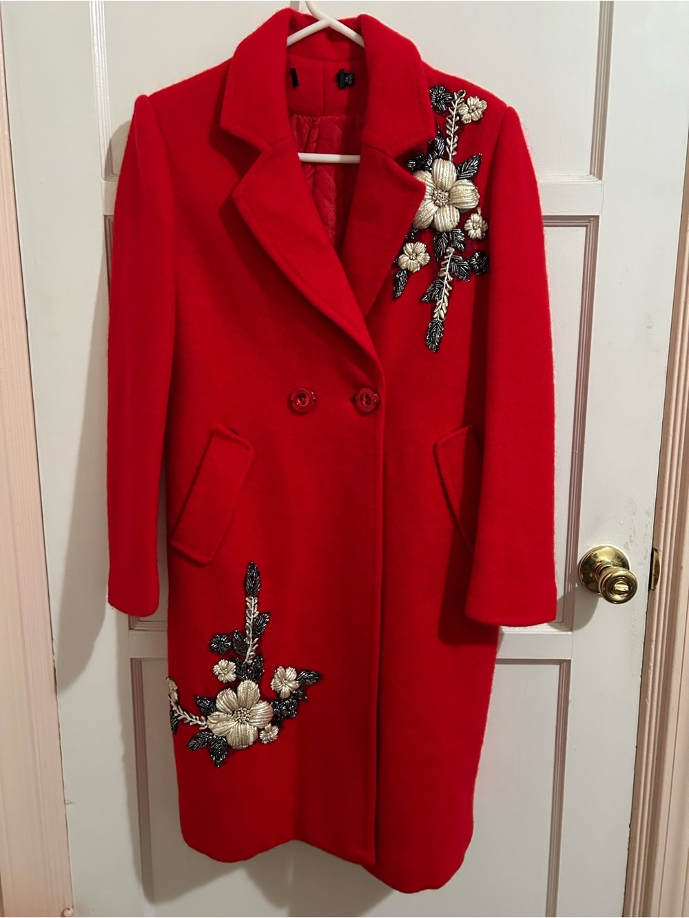Red Embroidered Floral Coat